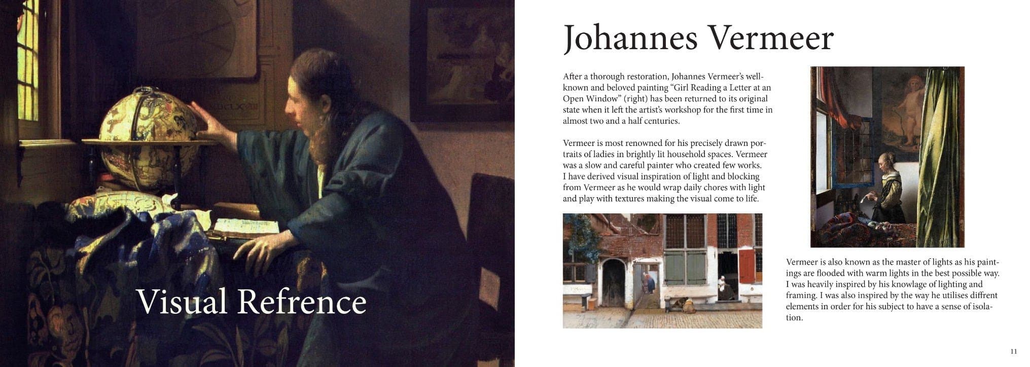 Deck spread titled Visual Reference, on the paintings of Johannes Vermeer.